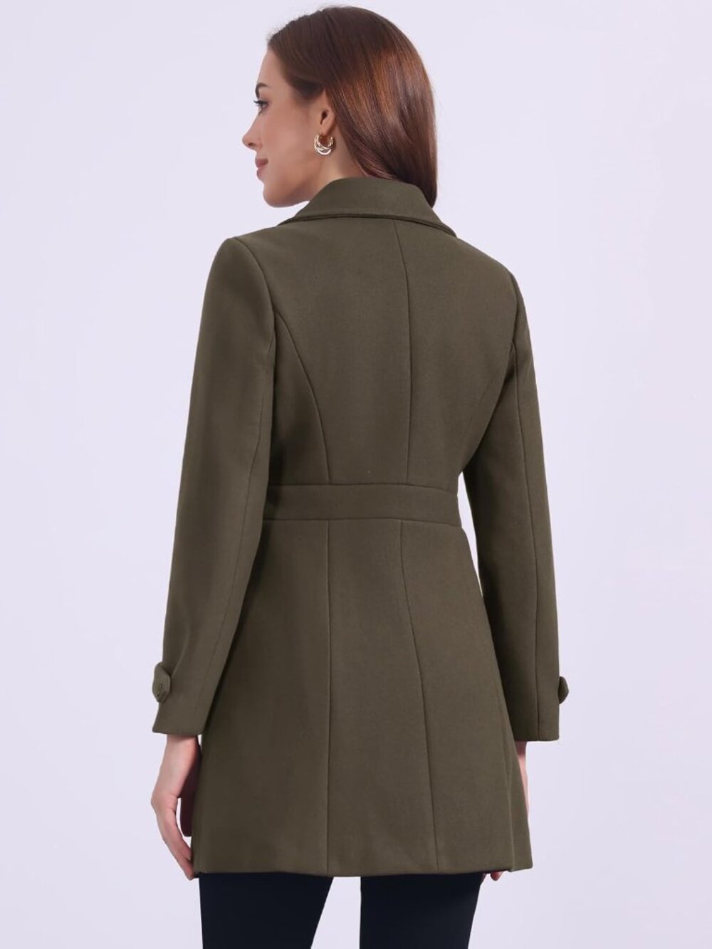Women's Coffee 100% Polyester Single Breasted Fully Lined Mid-Length Pea Coat - Picture 4 of 5